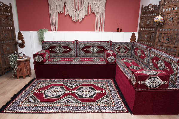 L Shaped Floor Couch, Sectional Sofa Set, Corner Floor Couch, Moroccan Home Decor, Floor Cushions, Bohemian Furniture, Arabic Sofa Set