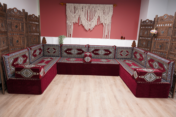 أريكة عربية زاوية على شكل حرف U، أرائك عصرية، أريكة مجلس عربية كستنائية، أريكة تركية، أريكة جلوس عربية