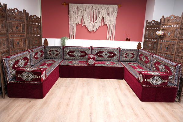 8'' Thickness U Sofa Set, Moroccan Sofa, Turkish Sitting Pillows Set, Arabic Majlis