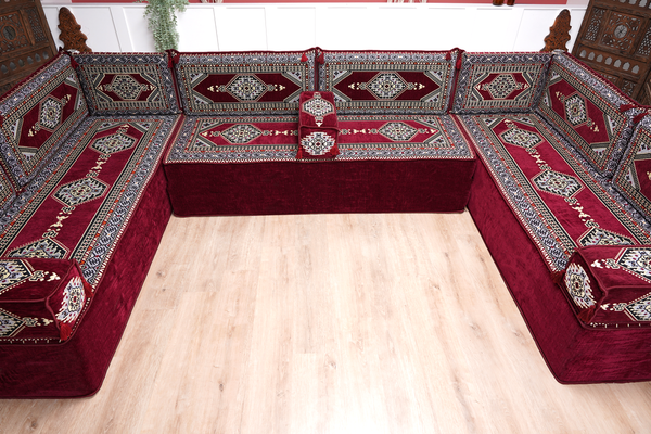 8'' Thickness U Sofa Set, Moroccan Sofa, Turkish Sitting Pillows Set, Arabic Majlis