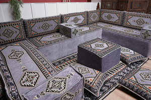 Modern Arabic Sofa, U Shaped Gray Arabic Floor Sofa Set, Moroccan Couch Sofas, Floor Cushion, Sectional Sofas, Arabic Majlis Sofa Seating