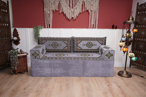 Assise canapé arabe gris, ensemble Jalsa arabe, canapé marocain, ensembles de canapés simples, canapé personnalisable, canapé Majlis arabe, ensemble coussins de sol