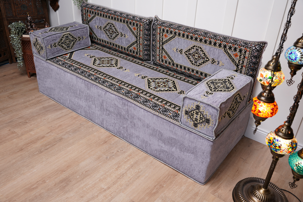 Loveseat Arabic Sofa, Traditional Living Room Sofa with Ottoman Couch and Rug, Floor Sofa Set, Ottoman Floor Cushion Seating, Arabic Majlis
