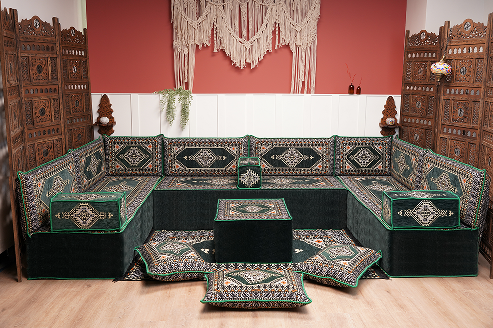 U Shaped Arabic Floor Cushions, Moroccan Sofas, Sectional Sofas, Arabic Seating Sofa, Floor Couches, Arabic Style Sofa