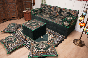 16'' Thickness Single Sofa with Ottoman Couch and Rug, Floor Cushions, Arabic Majlis Set, Boho Floor Seating, Ottoman Floor Cushion, Moroccan Sofas