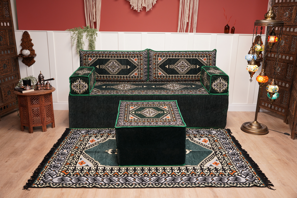 16'' Thickness Single Sofa with Ottoman Couch and Rug, Floor Cushions, Arabic Majlis Set, Boho Floor Seating, Ottoman Floor Cushion, Moroccan Sofas