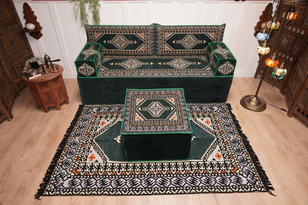 16'' Thickness Single Sofa with Ottoman Couch and Rug, Floor Cushions, Arabic Majlis Set, Boho Floor Seating, Ottoman Floor Cushion, Moroccan Sofas