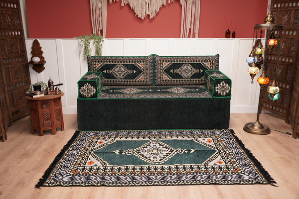 16'' Thickness Single Sofa with Ottoman Couch and Rug, Floor Cushions, Arabic Majlis Set, Boho Floor Seating, Ottoman Floor Cushion, Moroccan Sofas