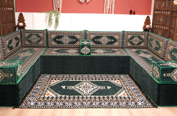 8'' Thickness U Sofa Set, Arabic Jalsa Set, Floor Cushions, Handmade Arabic Sofa