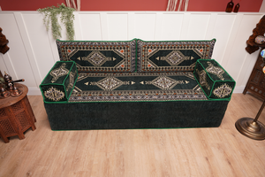 16'' Thickness Green Moroccan Sofa, Arabic Majlis Sofa, Floor Cushions, Arabic Floor Couch, Sectional Sofa, Traditional Living Room Sofa, Sectional Sofa