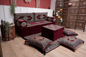 Sofa with Ottoman Couch and Rug, Bohemian Furniture, Arabic Majlis, Sectional Sofa, Turkish Rug Sofa, Moroccan Couch, Custom Made Sofa