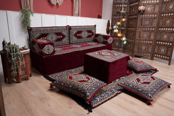 Sofa with Ottoman Couch and Rug, Bohemian Furniture, Arabic Majlis, Sectional Sofa, Turkish Rug Sofa, Moroccan Couch, Custom Made Sofa
