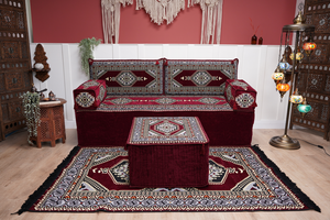 Sofa with Ottoman Couch and Rug, Bohemian Furniture, Arabic Majlis, Sectional Sofa, Turkish Rug Sofa, Moroccan Couch, Custom Made Sofa