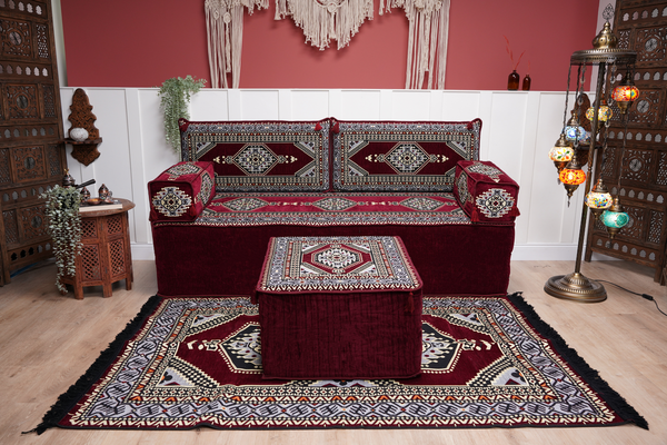 Sofa with Ottoman Couch and Rug, Bohemian Furniture, Arabic Majlis, Sectional Sofa, Turkish Rug Sofa, Moroccan Couch, Custom Made Sofa