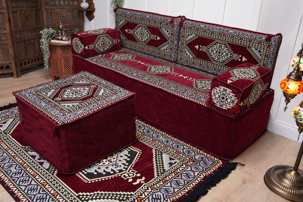 Sofa with Ottoman Couch and Rug, Bohemian Furniture, Arabic Majlis, Sectional Sofa, Turkish Rug Sofa, Moroccan Couch, Custom Made Sofa