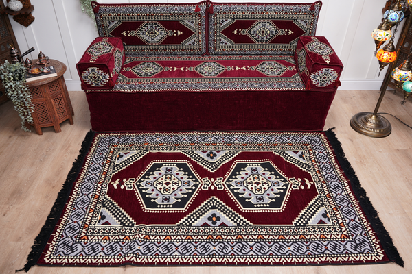 Sofa with Ottoman Couch and Rug, Bohemian Furniture, Arabic Majlis, Sectional Sofa, Turkish Rug Sofa, Moroccan Couch, Custom Made Sofa