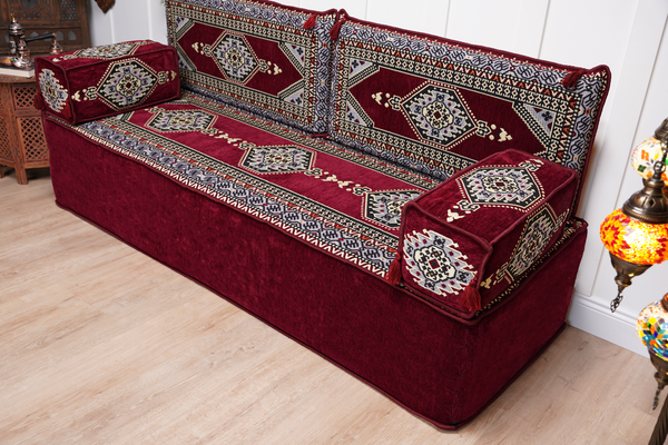 Sofa with Ottoman Couch and Rug, Bohemian Furniture, Arabic Majlis, Sectional Sofa, Turkish Rug Sofa, Moroccan Couch, Custom Made Sofa