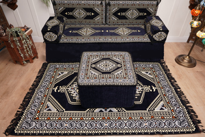 Navy Blue Arabic Sofa with Ottoman Couch and Rug, Floor Cushion Seating, Arabic Jalsa Set, Sectional Sofa, Arabic Sofa Seating, Moroccan Sofa