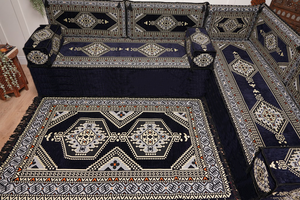 Arabic Corner Floor Couch, L Shaped Navy Blue Turkish Sofa, Oriental Floor Cushions, Arabic Majlis, Traditional Living Room Sofa, Arabic Jalsa Set