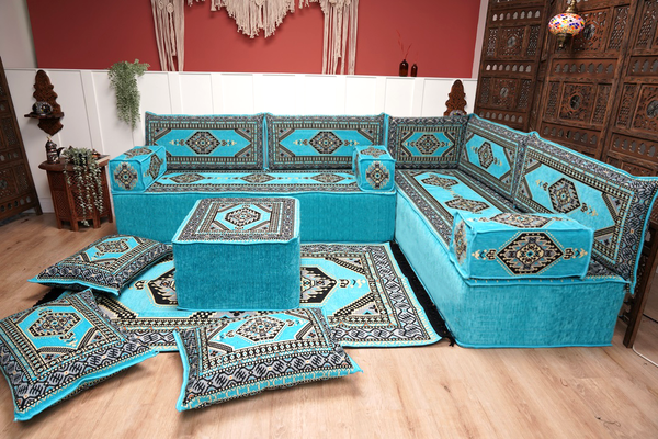 8'' Thickness L Sofa Set, Floor Cushions, Balcony Patio Sofas, Terrace Sofa, Ethnic Sofa