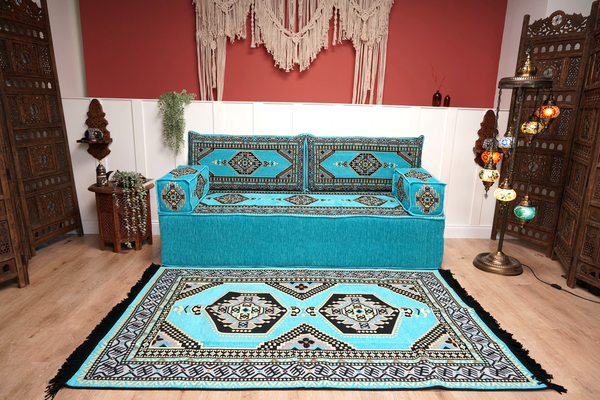 8'' Thickness Sofa Set, Turquoise Turkish Floor Sofas, Floor Couch, Reading Sofa Pillow, Window Seat, Bench Cushion