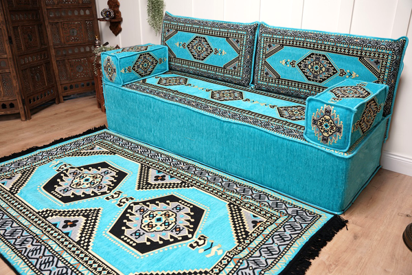 8'' Thickness Sofa Set, Turquoise Turkish Floor Sofas, Floor Couch, Reading Sofa Pillow, Window Seat, Bench Cushion