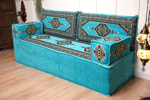 8'' Thickness Sofa Set, Turquoise Turkish Floor Sofas, Floor Couch, Reading Sofa Pillow, Window Seat, Bench Cushion