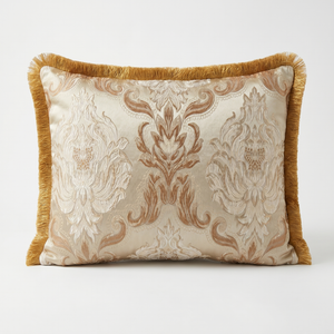 Pearl Chant: English Manor Damask Cushion – Lumbar – Jacquard – Cord Piping