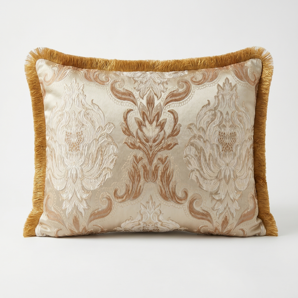 Pearl Chant: English Manor Damask Cushion – Lumbar – Jacquard – Cord Piping