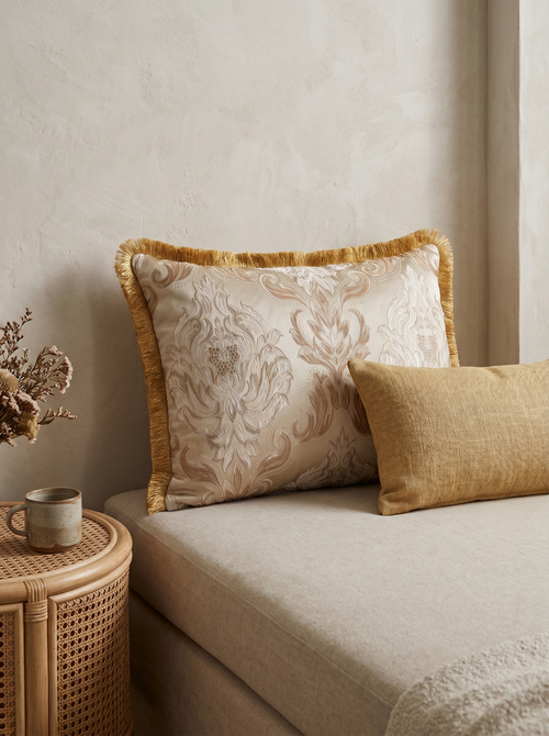 Pearl Chant: English Manor Damask Cushion – Lumbar – Jacquard – Cord Piping