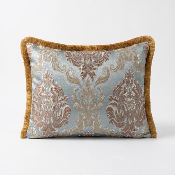 Pearl Chant: English Manor Damask Cushion – Lumbar – Jacquard – Cord Piping