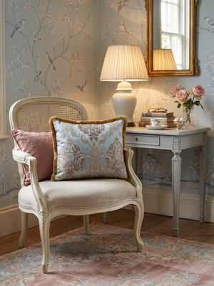 Pearl Chant: English Manor Damask Cushion – Lumbar – Jacquard – Cord Piping