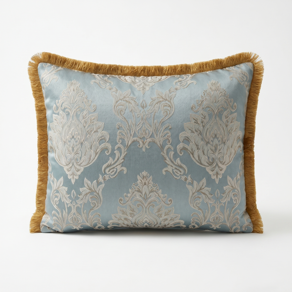 Pearl Chant: English Manor Damask Cushion – Lumbar – Jacquard – Cord Piping