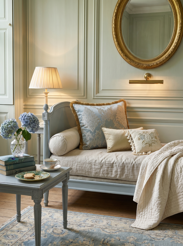 Pearl Chant: English Manor Damask Cushion – Lumbar – Jacquard – Cord Piping