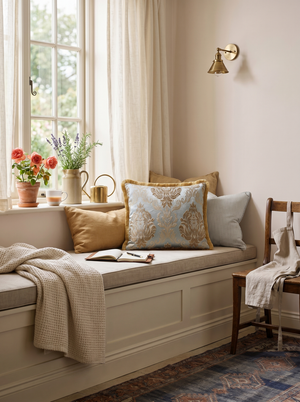 Pearl Chant: English Manor Damask Cushion – Lumbar – Jacquard – Cord Piping
