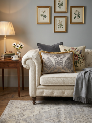 Pearl Chant: English Manor Damask Cushion – Lumbar – Jacquard – Cord Piping
