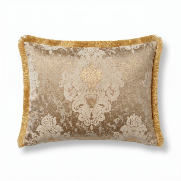 Beige Pearl Lace: Mediterranean Baroque Pillow Cover – Damask Lumbar