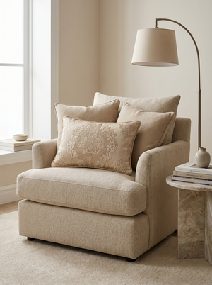 Cream Pearl Manor: French Country Damask Lumbar Pillow – Embroidered – Cord Trim