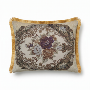 Cream Pearl Pendant: Château Damask Lumbar Cushion – Embroidered – Rope Trim