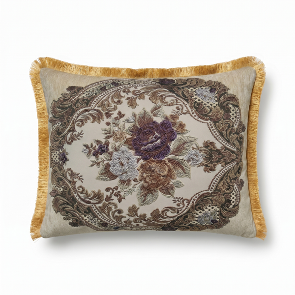 Cream Pearl Pendant: Château Damask Lumbar Cushion – Embroidered – Rope Trim