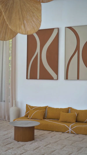 Yellow Modular Floor Cushions – White Striped Moroccan Floor Pillows – Loveseat Sofas – Floor Couch