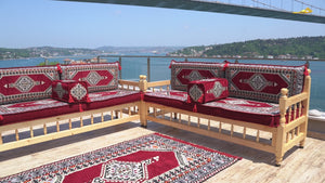 8'' Thickness Sofa Set, Palace Maroon Arabic Floor Cushions, Traditional Moroccan Sofa Seatings, Arabic Majlis, Boho Floor Sofa Set