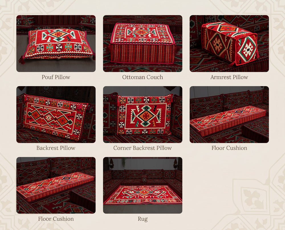 Red Anatolia Arabic floor sofa - all pieces
