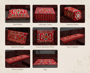 Red Anatolia Arabic floor sofa - all pieces