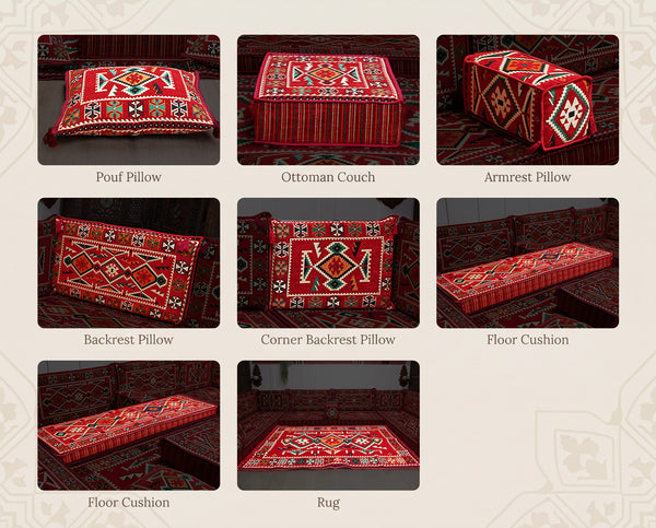 Red Anatolia Arabic floor sofa - all pieces