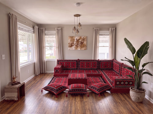 4 Zoll dickes L-Sofa-Set, arabisches Ecksofa, L-förmiges marineblaues türkisches Sofa, orientalische Bodenkissen, arabischer Majlis, traditionelles Wohnzimmersofa, arabisches Jalsa-Set