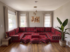 Braunes Bodensofa-Sitzset, Eckbodenkissen, U-förmiges arabisches Sofa-Set, Palettensofas, Ecksofas