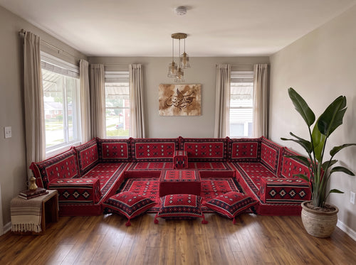 Braunes Bodensofa-Sitzset, Eckbodenkissen, U-förmiges arabisches Sofa-Set, Palettensofas, Ecksofas