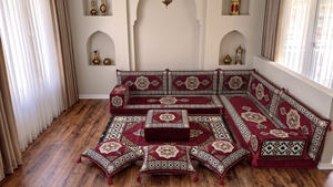4 Zoll dickes L-Sofa-Set, arabisches Ecksofa, L-förmiges marineblaues türkisches Sofa, orientalische Bodenkissen, arabischer Majlis, traditionelles Wohnzimmersofa, arabisches Jalsa-Set