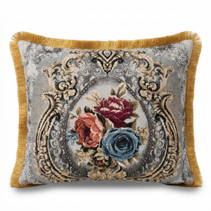 Grey Rococo Mist: Heritage Baroque Cushion Cover – Damask Lumbar – Jacquard